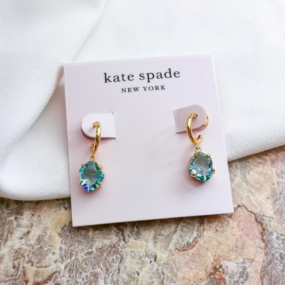 Kate Spade | gold treasure trove light blue Huggie Earrings